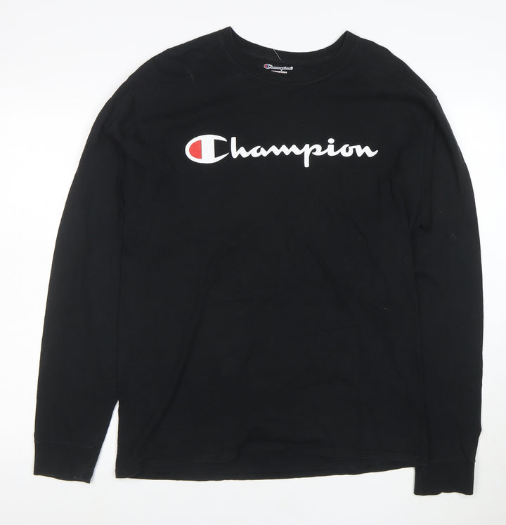 Champion Men's Black Long Sleeve Logo T-Shirt Size L
