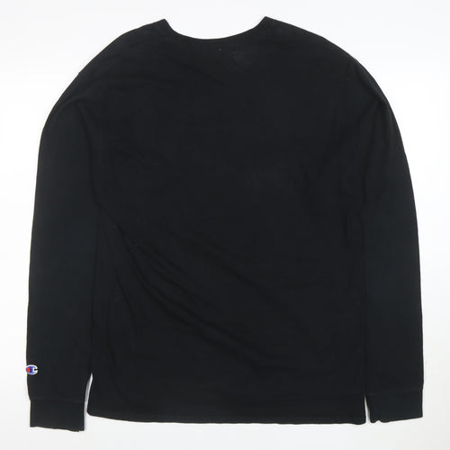 Champion Men's Black Long Sleeve Logo T-Shirt Size L