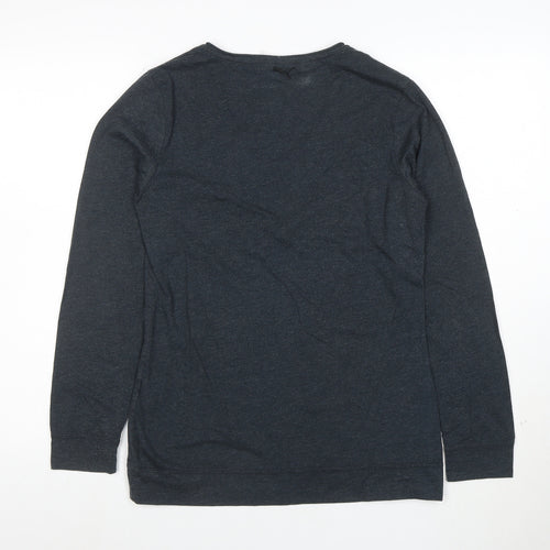 Puma Womens Grey Long Sleeve V-Neck Cotton Blend Top Size 12