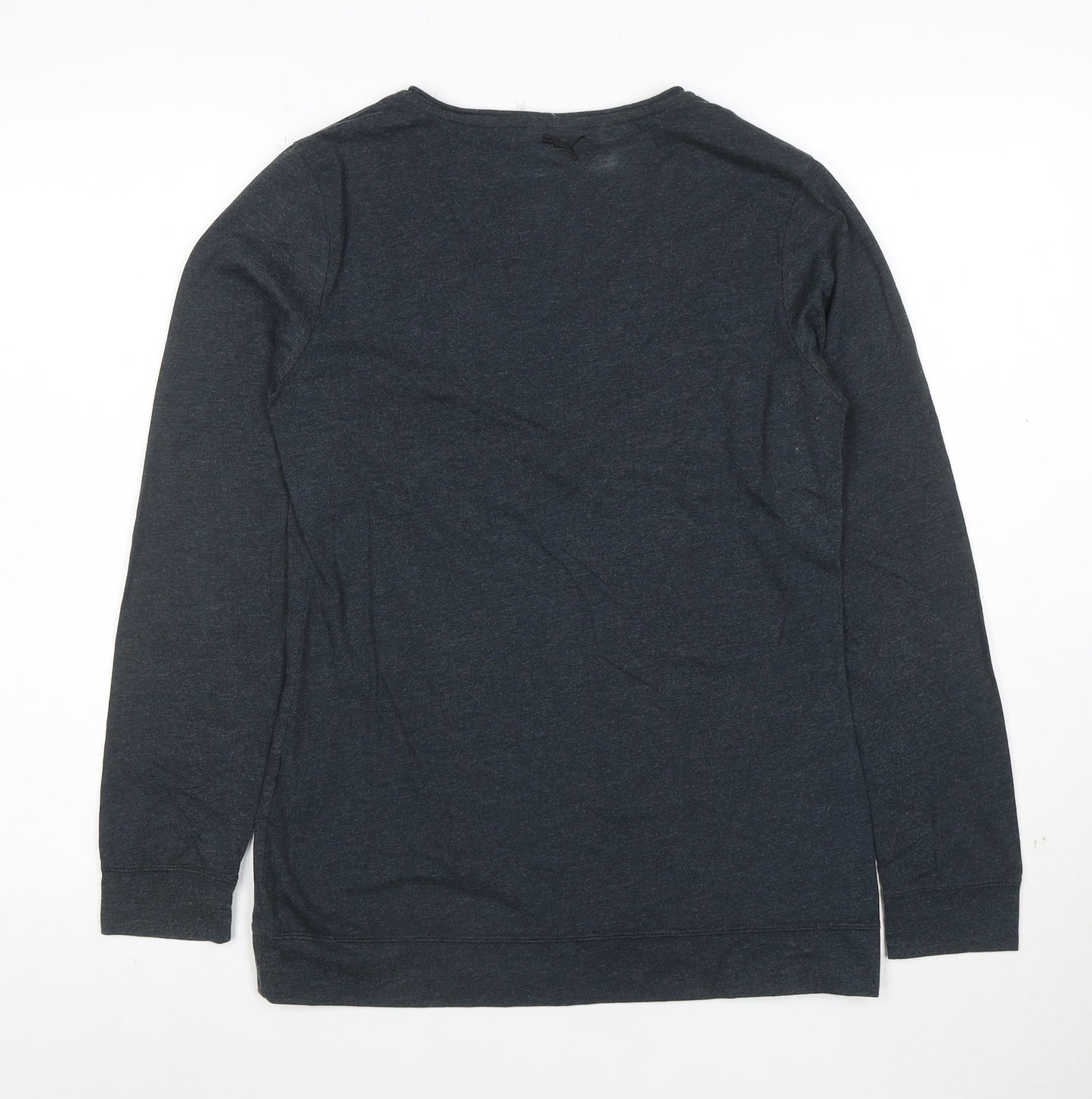 Puma Womens Grey Long Sleeve V-Neck Cotton Blend Top Size 12
