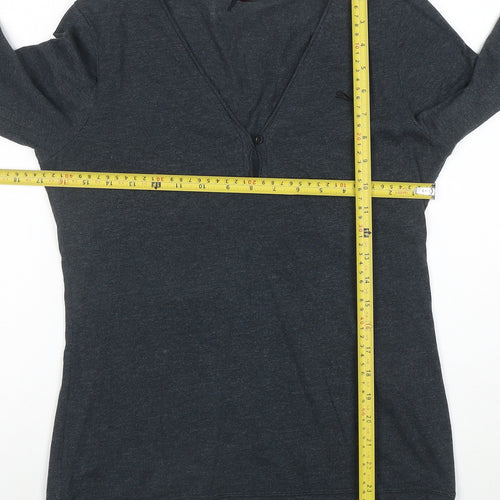 Puma Womens Grey Long Sleeve V-Neck Cotton Blend Top Size 12