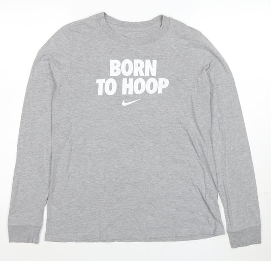 Nike Men's Grey Long Sleeve 'Born To Hoop' Sports T-Shirt Size M