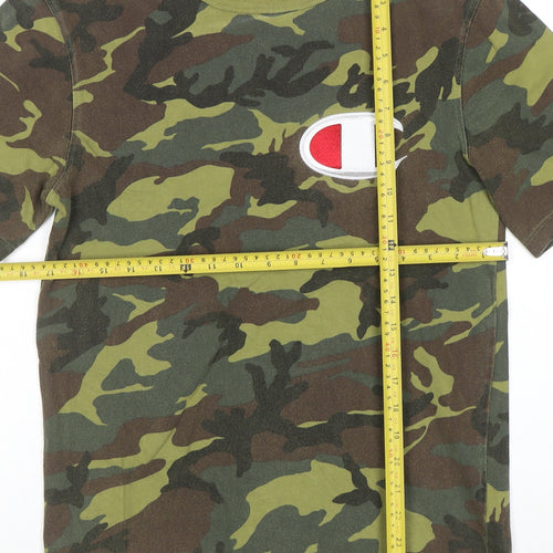 Champion Men's Green Camouflage Crew Neck Cotton T-Shirt Size S