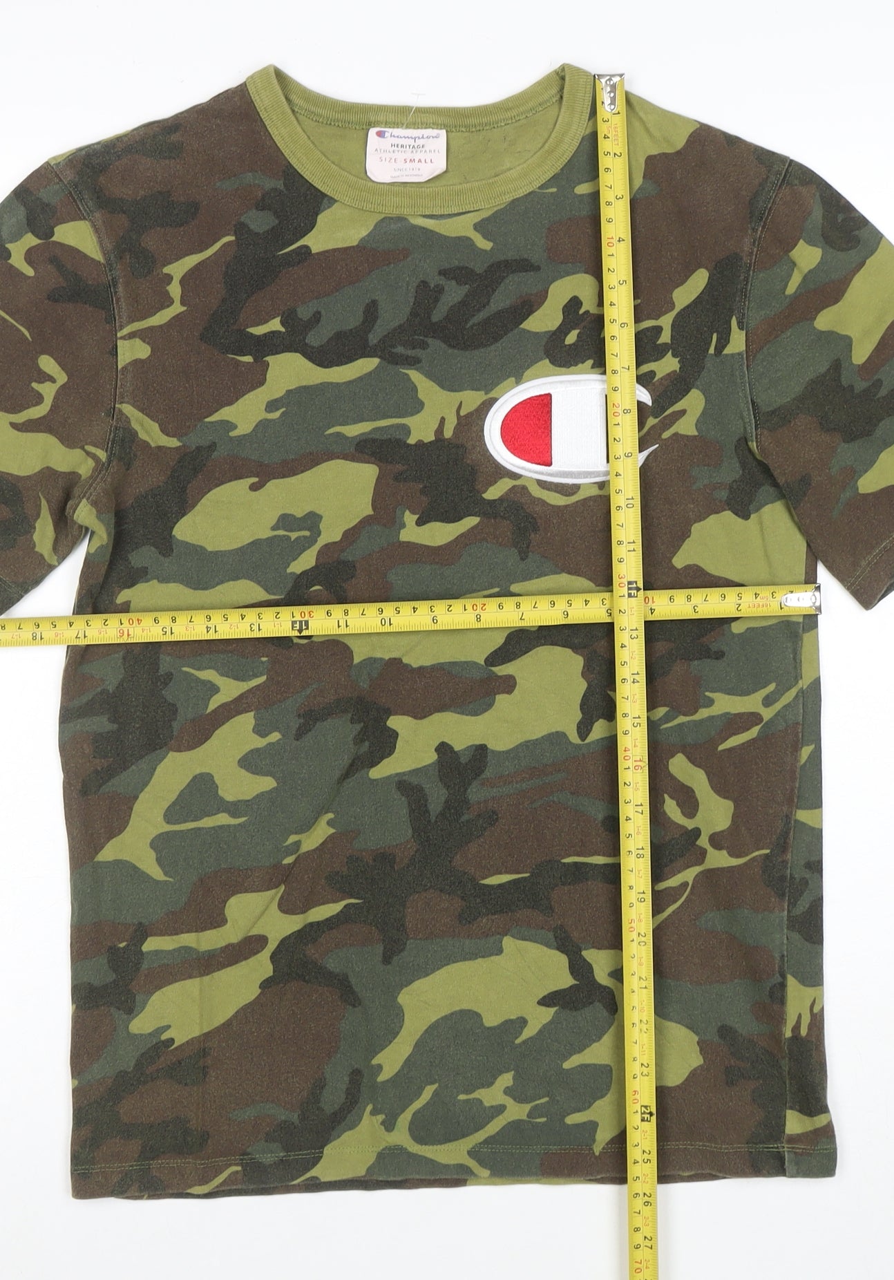 Champion Men's Green Camouflage Crew Neck Cotton T-Shirt Size S
