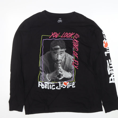Poetic Justice Men’s Black Long Sleeve Graphic T-Shirt Size L