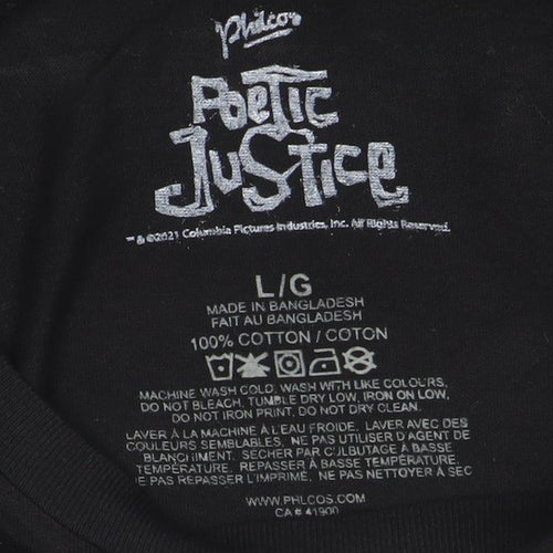 Poetic Justice Men’s Black Long Sleeve Graphic T-Shirt Size L