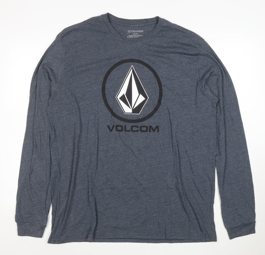 Volcom Men's Grey Long Sleeve Graphic Logo T-Shirt XL