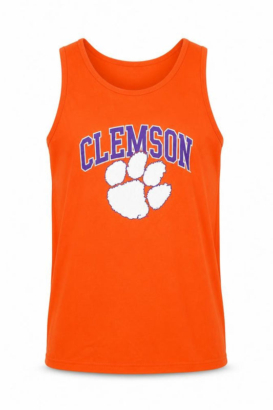 Front view of Champion Men's Orange Clemson Sleeveless Graphic T-Shirt, size M