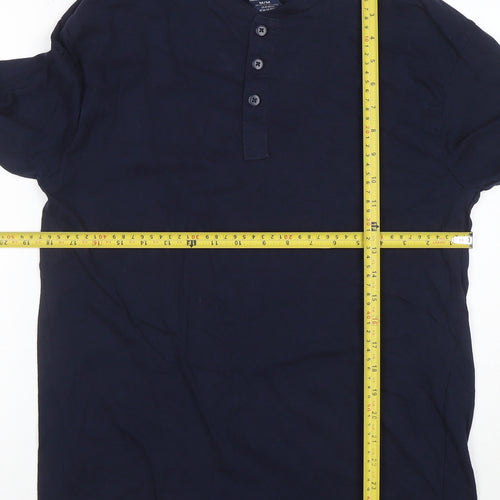 IZOD Men's Blue Long Sleeve Henley Cotton T-Shirt Size M