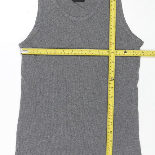 Dickies Men's Grey Sleeveless Ribbed Cotton T-Shirt Small