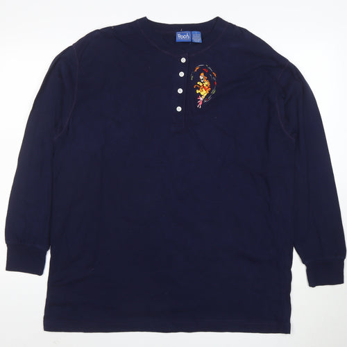 Pooh Men's Blue Long Sleeve Henley T-Shirt Size L Vintage Disney