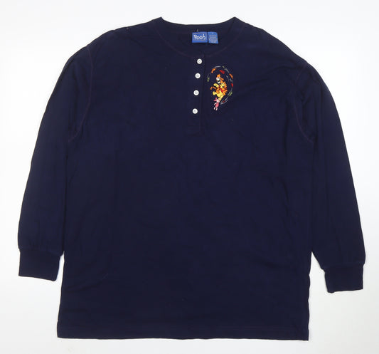 Pooh Men's Blue Long Sleeve Henley T-Shirt Size L Vintage Disney