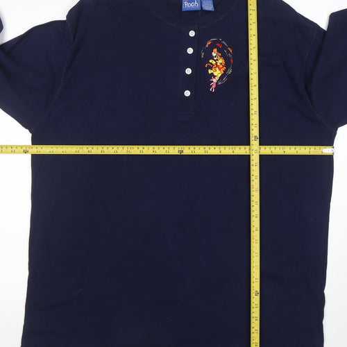 Pooh Men's Blue Long Sleeve Henley T-Shirt Size L Vintage Disney