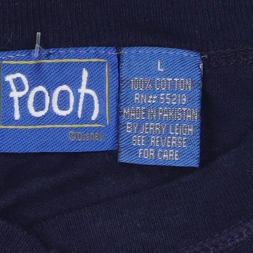 Pooh Men's Blue Long Sleeve Henley T-Shirt Size L Vintage Disney