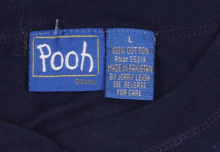 Pooh Men's Blue Long Sleeve Henley T-Shirt Size L Vintage Disney
