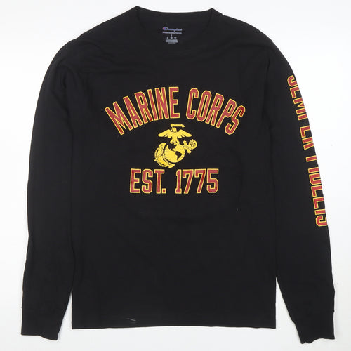 Champion Men's Black Marine Corps Long Sleeve T-Shirt Size S