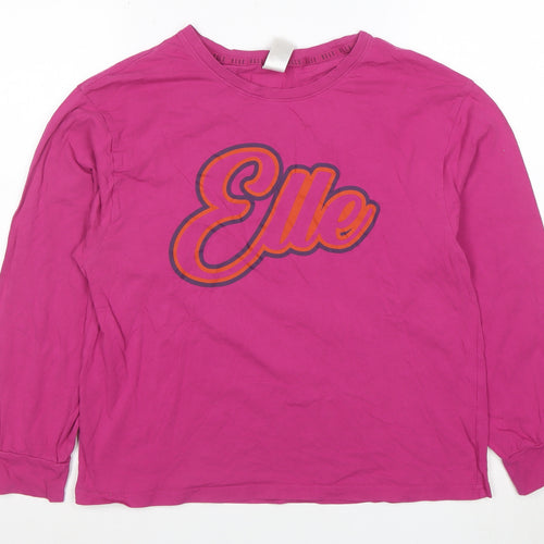 ELLE Women's Pink Long Sleeve Cotton Jersey Logo T-Shirt Size L