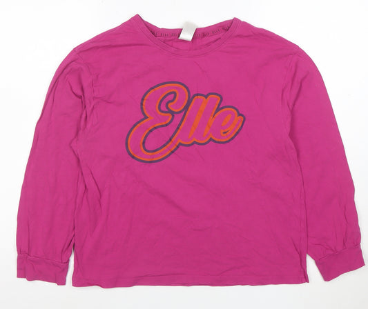 ELLE Women's Pink Long Sleeve Cotton Jersey Logo T-Shirt Size L