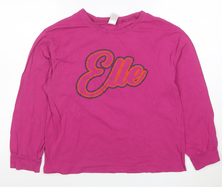 ELLE Women's Pink Long Sleeve Cotton Jersey Logo T-Shirt Size L