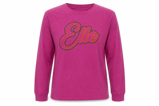 Front view of ELLE Women's Pink Long Sleeve Cotton Jersey Logo T-Shirt, size L