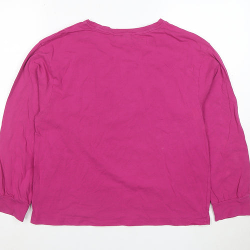 ELLE Women's Pink Long Sleeve Cotton Jersey Logo T-Shirt Size L
