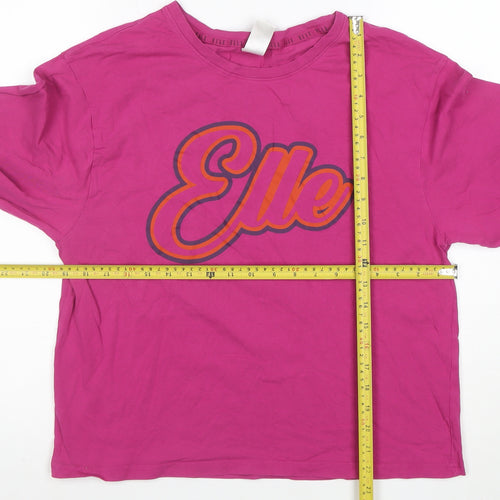 ELLE Women's Pink Long Sleeve Cotton Jersey Logo T-Shirt Size L