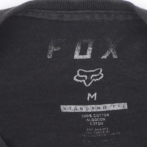Fox Mens Black Long Sleeve Graphic T-Shirt Medium Cotton