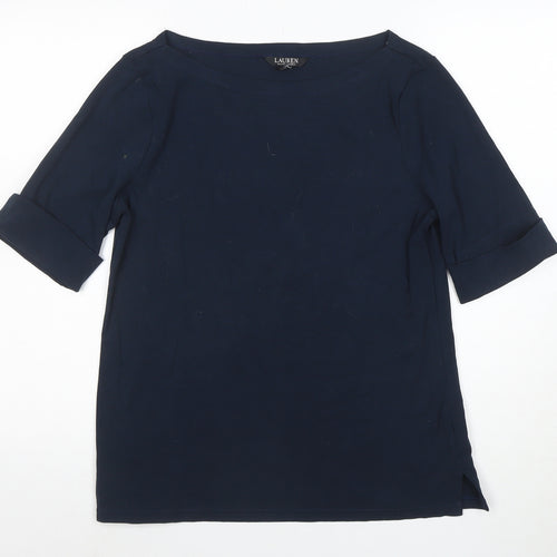 Ralph Lauren Women’s Blue Boat Neck Cotton Stretch T-Shirt XL