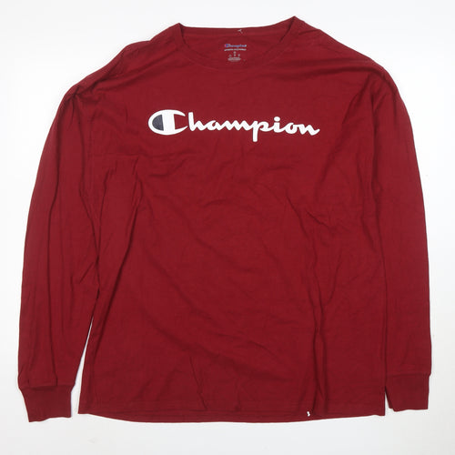 Champion Men's Red XL Long Sleeve Crew Neck Graphic T-Shirt