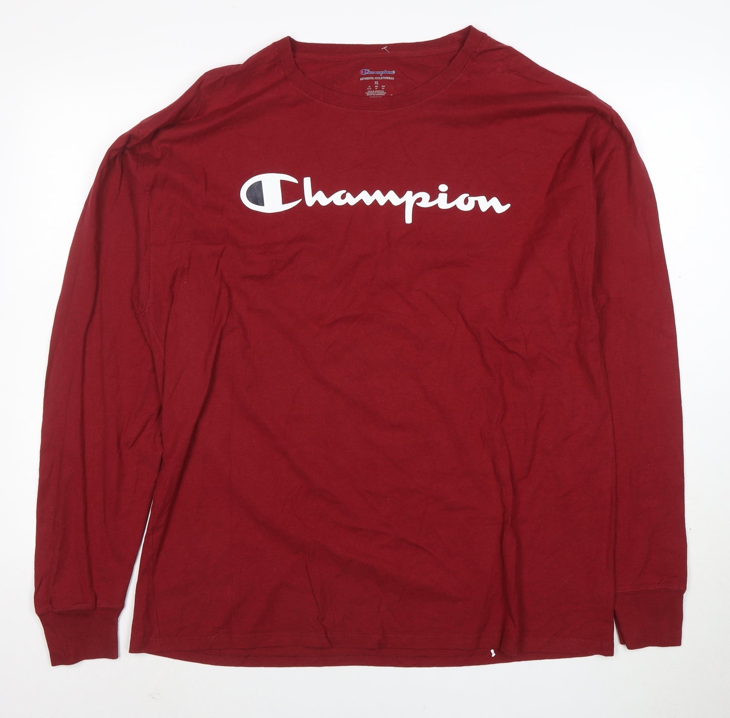 Champion Men's Red XL Long Sleeve Crew Neck Graphic T-Shirt
