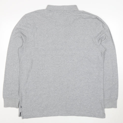 Nautica Men's Grey Long Sleeve Cotton Blend Polo Shirt XL