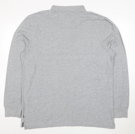 Nautica Men's Grey Long Sleeve Cotton Blend Polo Shirt XL