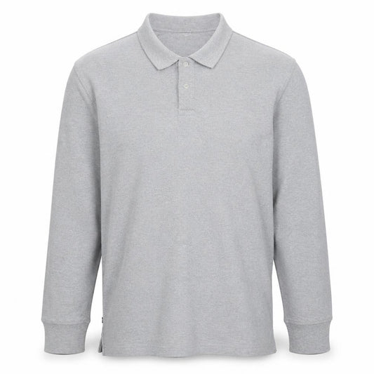 Front view of Nautica Men's Grey Long Sleeve Cotton Blend Polo Shirt XL