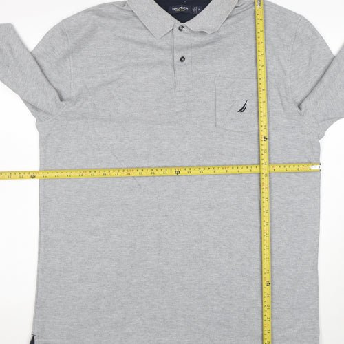 Nautica Men's Grey Long Sleeve Cotton Blend Polo Shirt XL