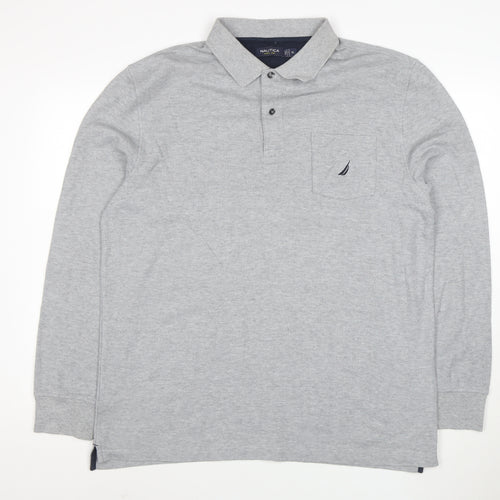 Nautica Men's Grey Long Sleeve Cotton Blend Polo Shirt XL