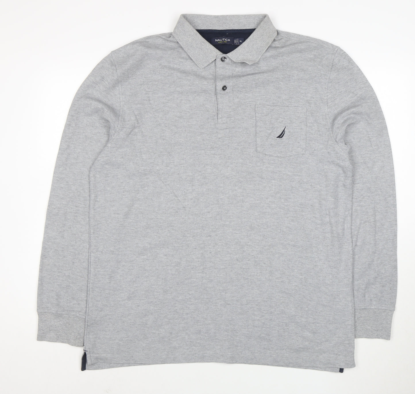 Nautica Men's Grey Long Sleeve Cotton Blend Polo Shirt XL