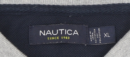 Nautica Men's Grey Long Sleeve Cotton Blend Polo Shirt XL