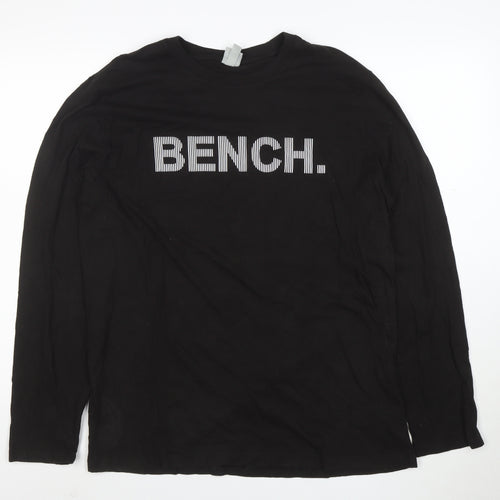 Bench Men's Black Long Sleeve Logo Crew Neck T-Shirt Size L