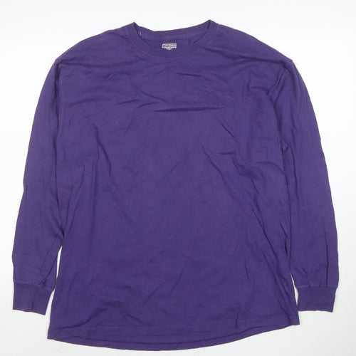 Jerzees Men's Purple Long Sleeve Cotton Crew Neck T-Shirt Size L