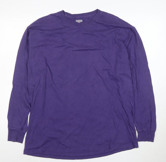 Jerzees Men's Purple Long Sleeve Cotton Crew Neck T-Shirt Size L