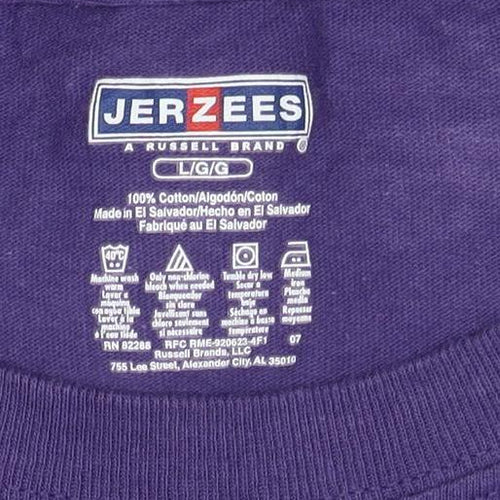 Jerzees Men's Purple Long Sleeve Cotton Crew Neck T-Shirt Size L