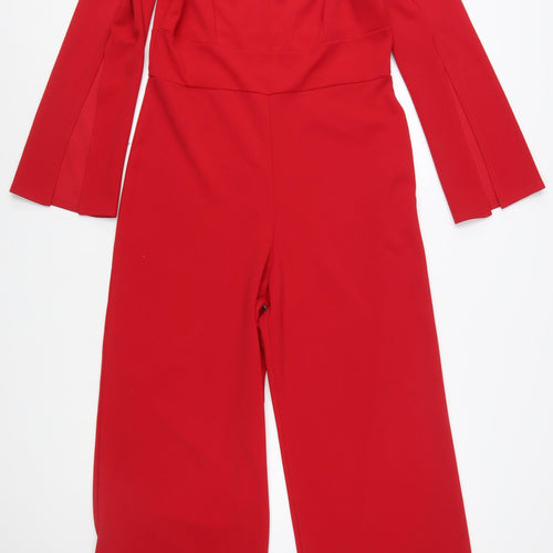 Quiz Women's Red Long Sleeve V-Neck Wide-Leg Jumpsuit Size 14
