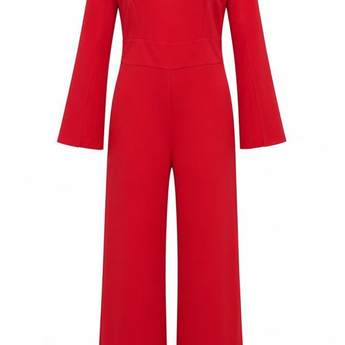 Quiz Women's Red Long Sleeve V-Neck Wide-Leg Jumpsuit Size 14