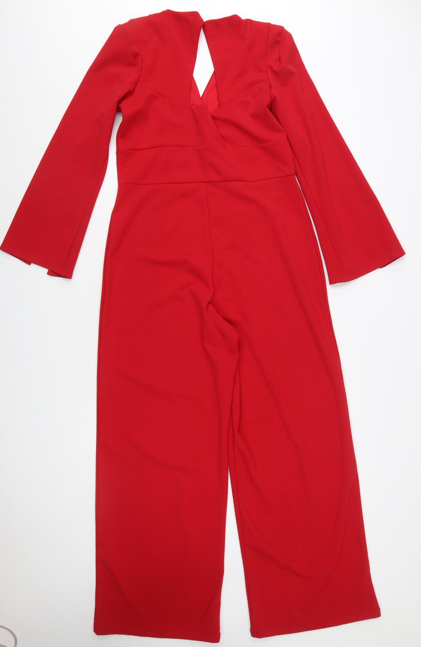 Quiz Women's Red Long Sleeve V-Neck Wide-Leg Jumpsuit Size 14
