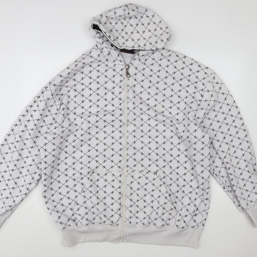 Duke London Men's Grey Full Zip Hoodie 3XL Graphic Print Cotton Blend