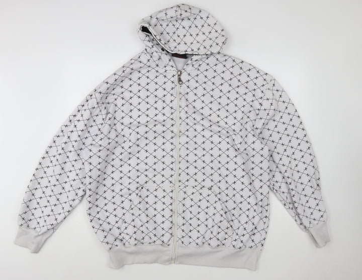 Duke London Men's Grey Full Zip Hoodie 3XL Graphic Print Cotton Blend