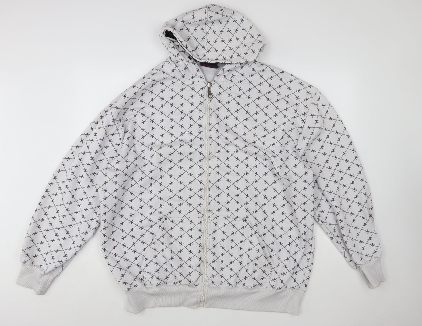 Duke London Men's Grey Full Zip Hoodie 3XL Graphic Print Cotton Blend