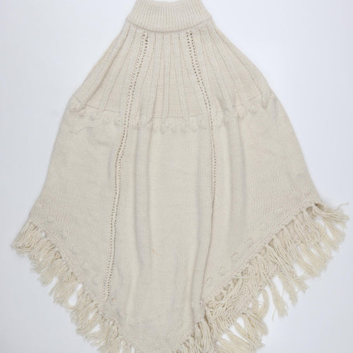 Monsoon Women’s Ivory Knit Fringe Cape Poncho One Size Acrylic