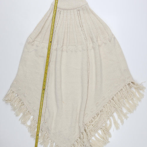 Monsoon Women’s Ivory Knit Fringe Cape Poncho One Size Acrylic