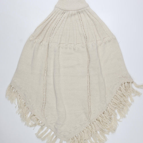 Monsoon Women’s Ivory Knit Fringe Cape Poncho One Size Acrylic